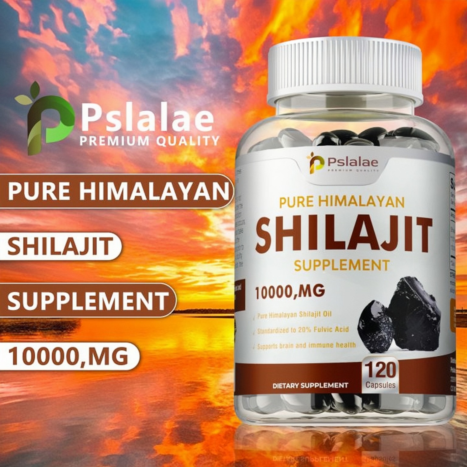 Pslalae Pure Himalayan Shilajit Supplement 10000MG – 120 Capsules